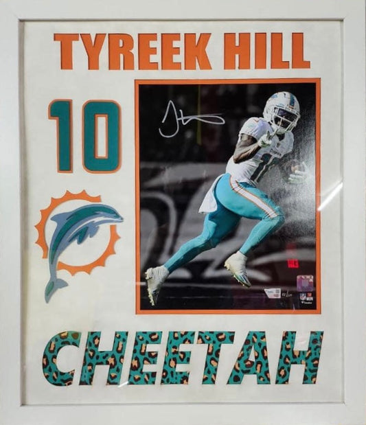 Miami Dolphins Tyreek Hill Hand Signed Autographed 11x14 Photo Custom Framed & Suede Matted with FANATICS Authentic COA