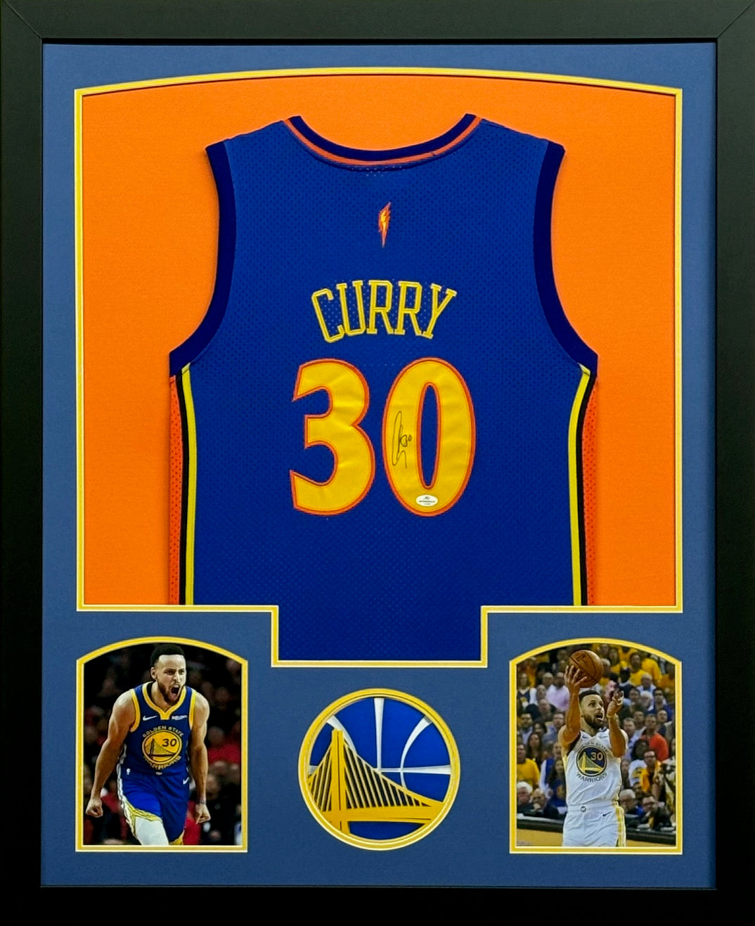 Golden State Warriors Stephen Curry Hand Signed Autographed Authentic Blue Jersey Framed & Matted with COA