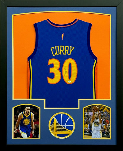 Golden State Warriors Stephen Curry Hand Signed Autographed Authentic Blue Jersey Framed & Matted with COA