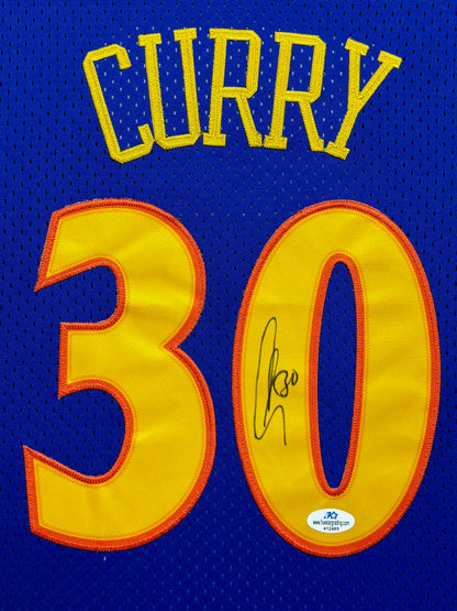 Golden State Warriors Stephen Curry Hand Signed Autographed Authentic Blue Jersey Framed & Matted with COA