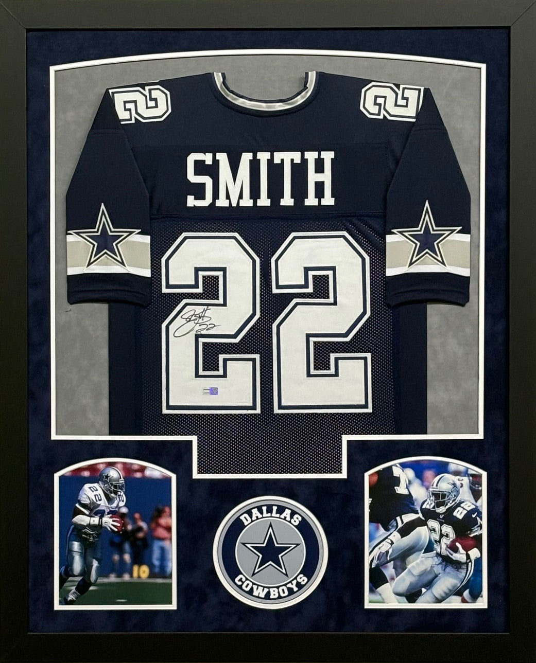 Dallas Cowboys Emmitt Smith Signed Blue Jersey Framed & Suede Matted with TRISTAR COA
