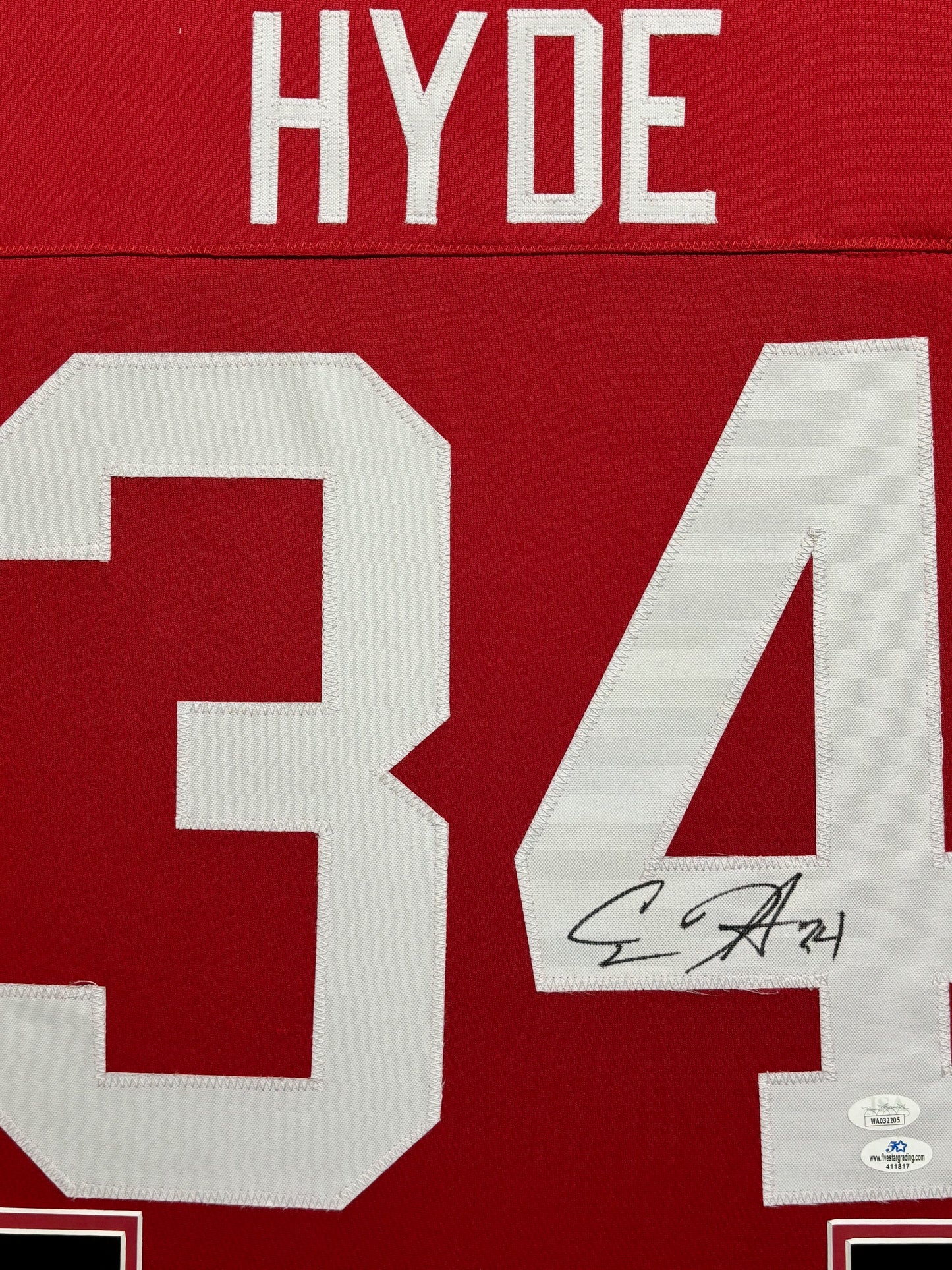 The Ohio State University Buckeyes Carlos Hyde Hand Signed Autographed Custom Red Jersey Framed & Suede Matted with JSA COA