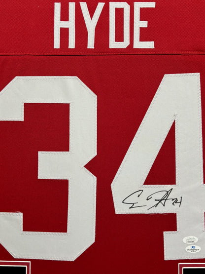 The Ohio State University Buckeyes Carlos Hyde Hand Signed Autographed Custom Red Jersey Framed & Suede Matted with JSA COA
