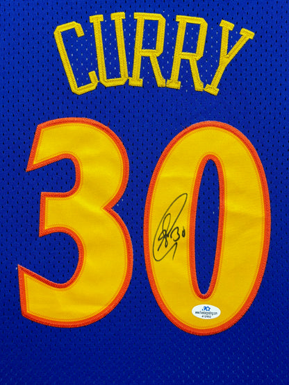 Golden State Warriors Stephen Curry Hand Signed Autographed Authentic Blue Jersey Framed & Matted with COA