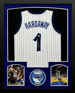 Orlando Magic Penny Hardaway Signed White Jersey Framed & Suede Matted with BECKETT COA