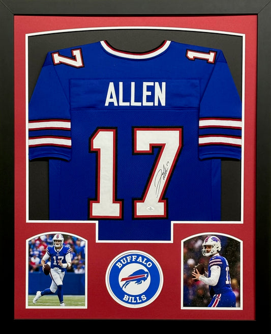 Buffalo Bills Josh Allen Hand Signed Autographed Buffalo Bills Stefan Diggs Hand Signed Autographed Custom Blue Jersey with Beckett COA Blue Jersey Framed & Matted with COA