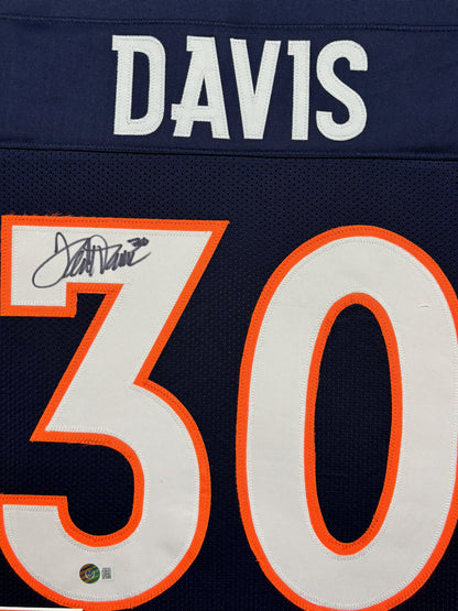 Denver Broncos Terrell Davis Hand Signed Autographed Blue Jersey Framed & Suede Matted with BECKETT COA