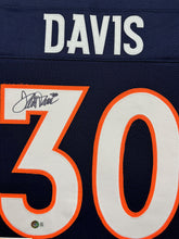 Load image into Gallery viewer, Denver Broncos Terrell Davis Signed Blue Jersey Framed &amp; Suede Matted with BECKETT COA