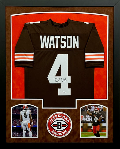 Cleveland Browns Deshaun Watson Hand Signed Autographed Custom Brown Jersey Framed & Suede Matted with COA