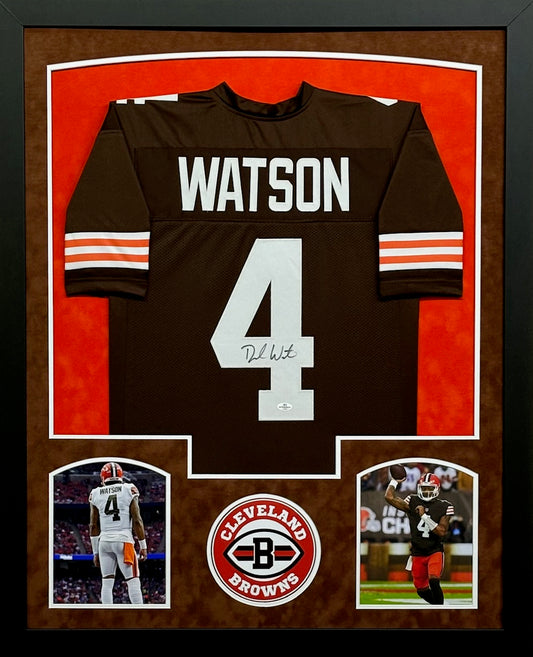 Cleveland Browns Deshaun Watson Hand Signed Autographed Custom Brown Jersey Framed & Suede Matted with COA