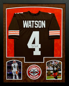 Cleveland Browns Deshaun Watson Signed Brown Jersey Framed & Suede Matted with COA