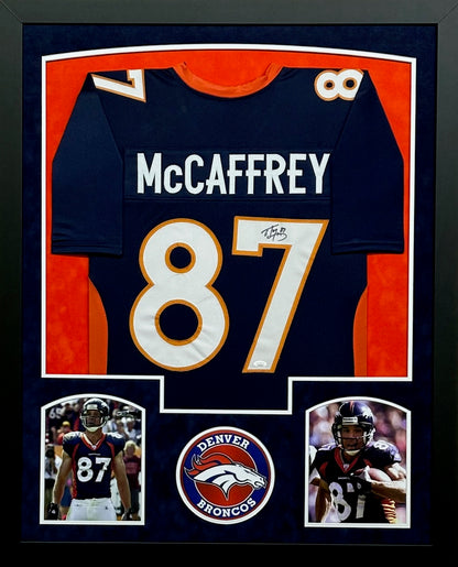 Denver Broncos Ed McCaffrey Hand Signed Autographed Custom Blue Jersey Framed & Suede Matted with JSA COA