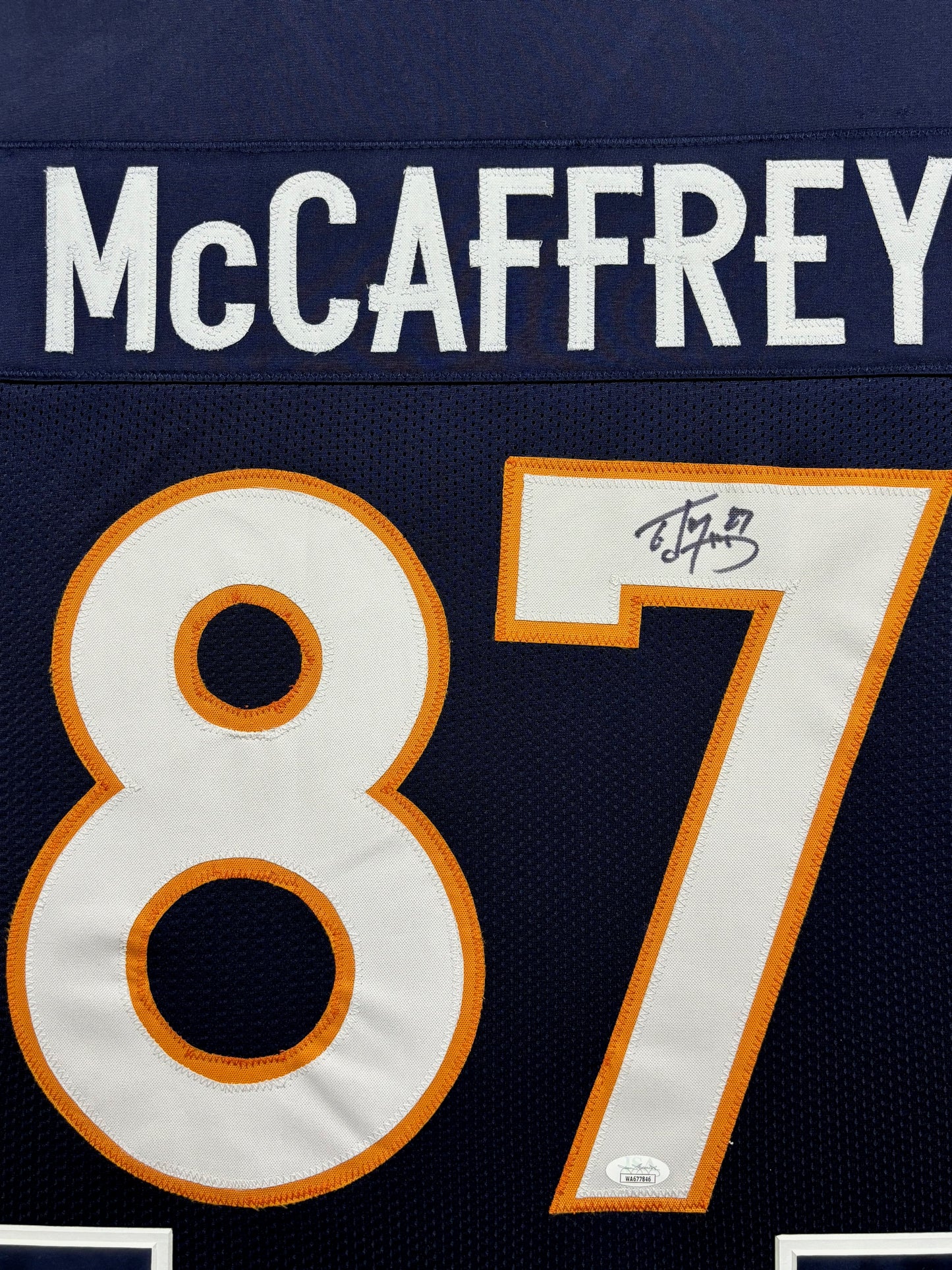 Denver Broncos Ed McCaffrey Hand Signed Autographed Custom Blue Jersey Framed & Suede Matted with JSA COA