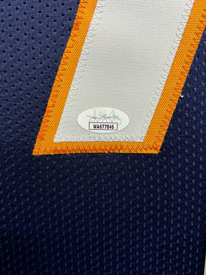 Denver Broncos Ed McCaffrey Hand Signed Autographed Custom Blue Jersey Framed & Suede Matted with JSA COA
