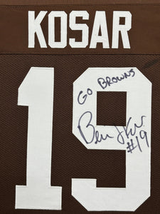 Cleveland Browns Bernie Kosar Signed Brown Jersey with GO BROWNS Inscription Framed & Suede Matted with COA