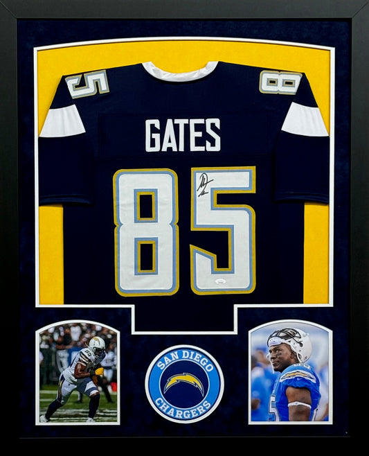 San Diego Chargers Antonio Gates Hand Signed Autographed Custom Blue Jersey Framed & Suede Matted with JSA COA