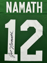 Load image into Gallery viewer, New York Jets Joe Namath Signed Green Career Achievements Stat Jersey Framed &amp; Suede Matted with 3D Logo JSA COA