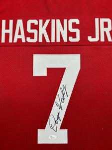 The Ohio State University Buckeyes Dwayne Haskins Jr. Signed Red Jersey Framed & Suede Matted with 3D Logo JSA COA