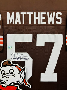 Cleveland Browns Clay Matthews Signed Brown Jersey Framed & Suede Matted with XL 3D Logo & Team Name Cutout TSE COA