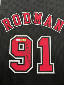 Chicago Bulls Dennis Rodman Signed Black Jersey Framed & Suede Matted with JSA COA