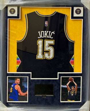 Denver Nuggets Nikola Jokic Signed City Edition Jersey Framed & Suede Matted with Video Screen PRO-Cert COA