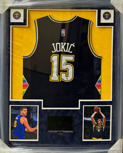 Denver Nuggets Nikola Jokic Signed City Edition Jersey Framed & Suede Matted with Video Screen PRO-Cert COA