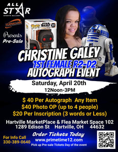 Christine Galey Pre-Sale ticket for autograph signing add on Inscription THIS IS NOT FOR AN AUTOGRAPH THIS IS TO HAVE HER ADD SOMETHING EXTRA TO YOUR AUTOGRAPH (3 Words Max)