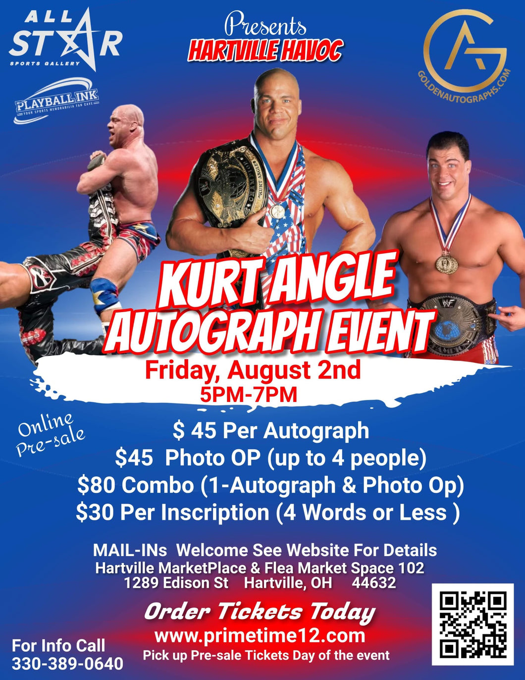 KURT ANGLE Pre-Sale ticket for autograph signing on your any 1 item