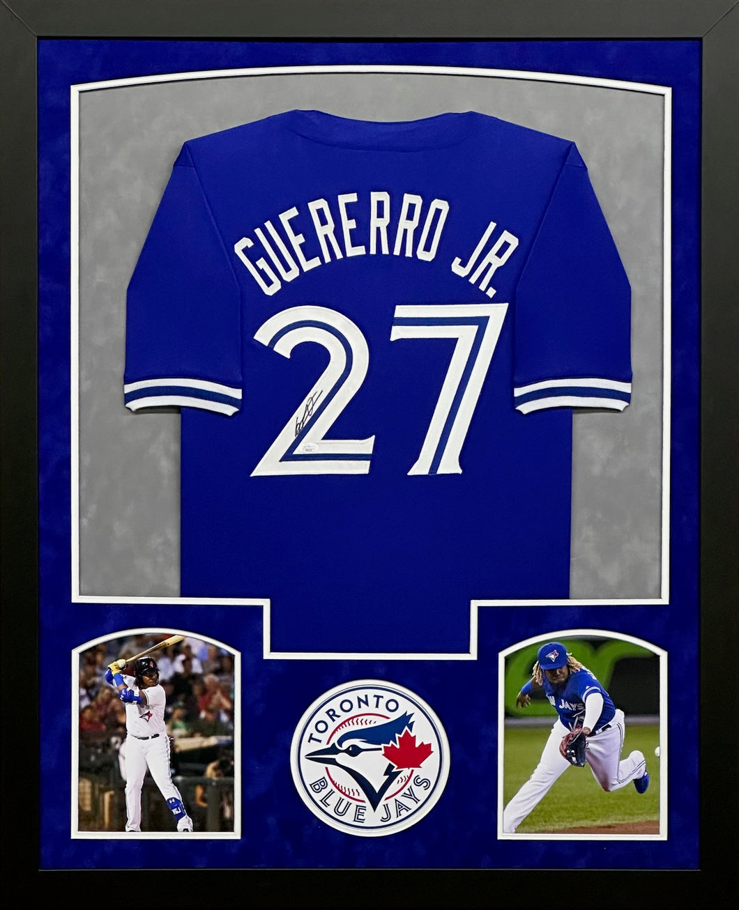 Toronto Blue Jays Vladimir Guerrero Jr. Hand Signed Autographed Custom Blue Jersey Framed & Double Suede Matted JSA COA