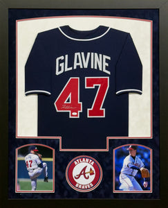 Atlanta Braves Tom Glavine Hand Signed Autographed Custom Navy Jersey Framed & Double Suede Matted JSA COA