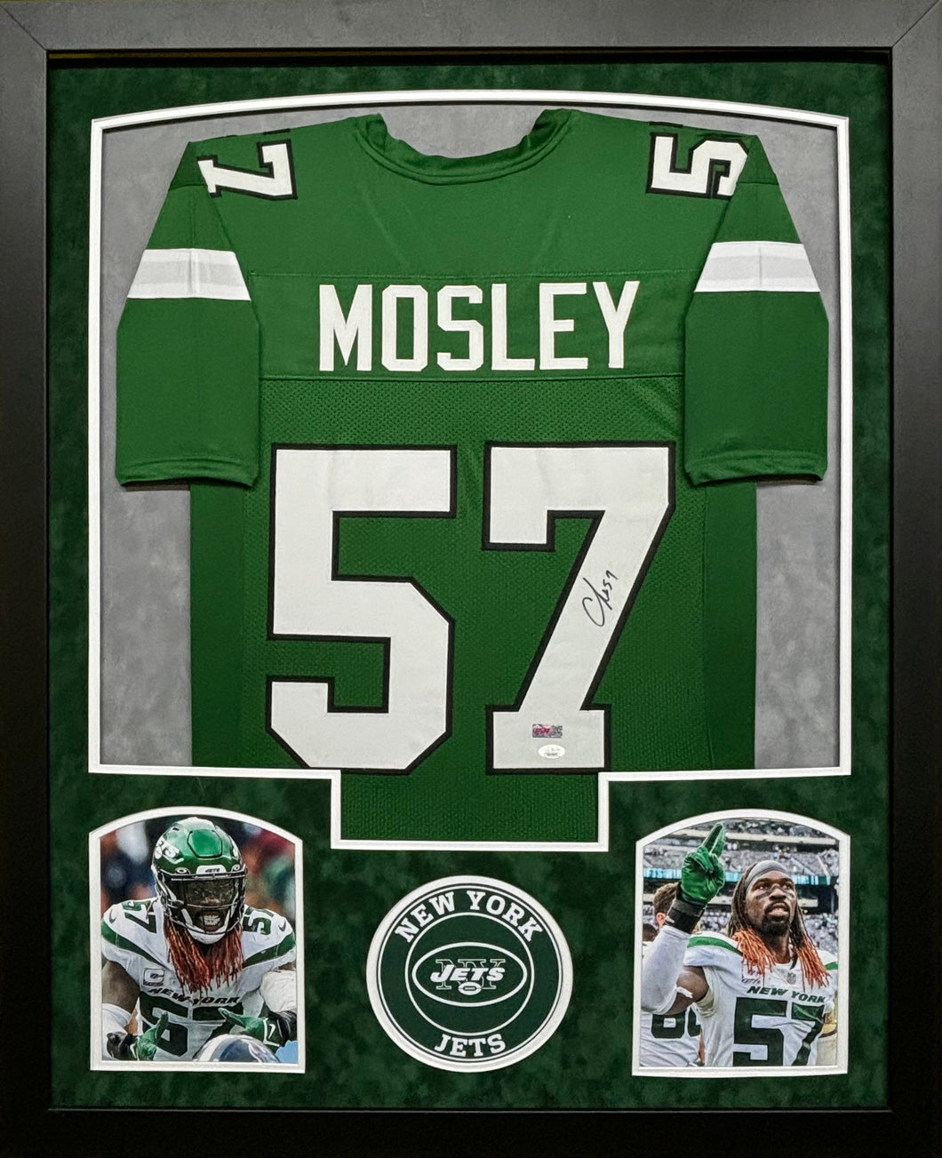 New York Jets C.J. Mosley Hand Signed Autographed Custom Green Jersey Framed & Double Suede Matted JSA COA CJ