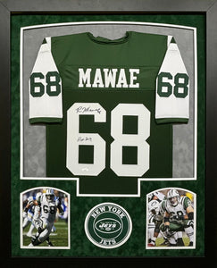 New York Jets Kevin Mawae Hand Signed Autographed Custom Green Jersey with HOF 2019 Inscription Framed & Double Suede Matted JSA COA