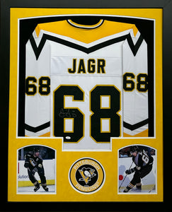 Pittsburgh Penguins Jaromir Jagr Signed Custom White Jersey Framed & Suede Matted with JSA COA