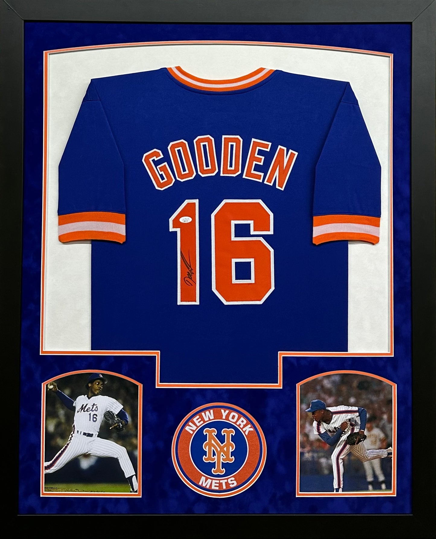 New York Mets Dwight Gooden Hand Signed Autographed Custom Blue Jersey Framed & Suede Matted with JSA COA