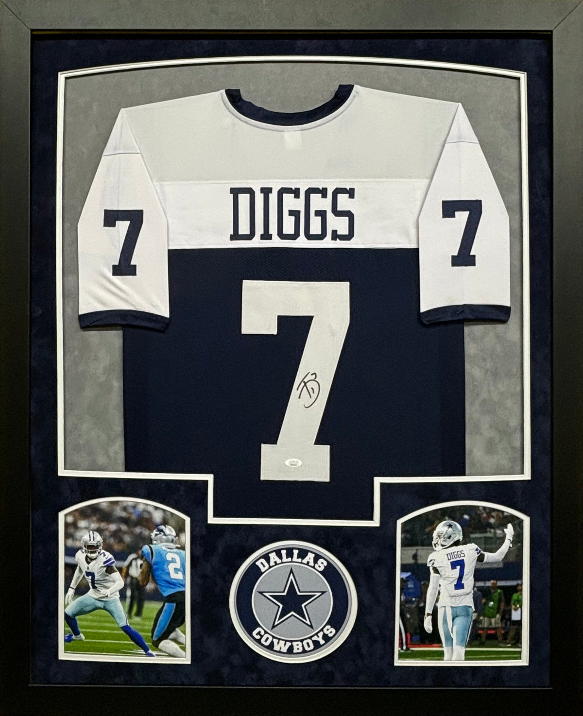Dallas Cowboys Trevon Diggs Hand Signed Autographed Custom Navy Jersey Framed & Double Suede Matted JSA COA