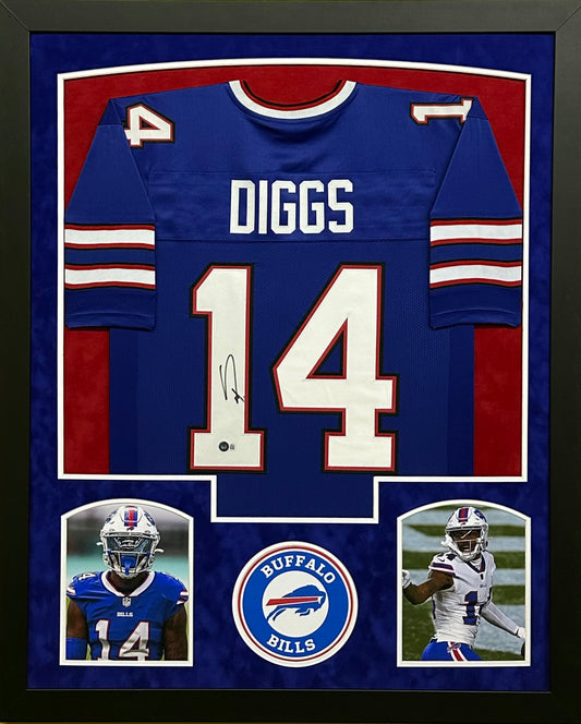 Buffalo Bills Stefon Diggs Hand Signed Autographed Custom Blue Jersey Framed & Suede Matted with BECKETT COA