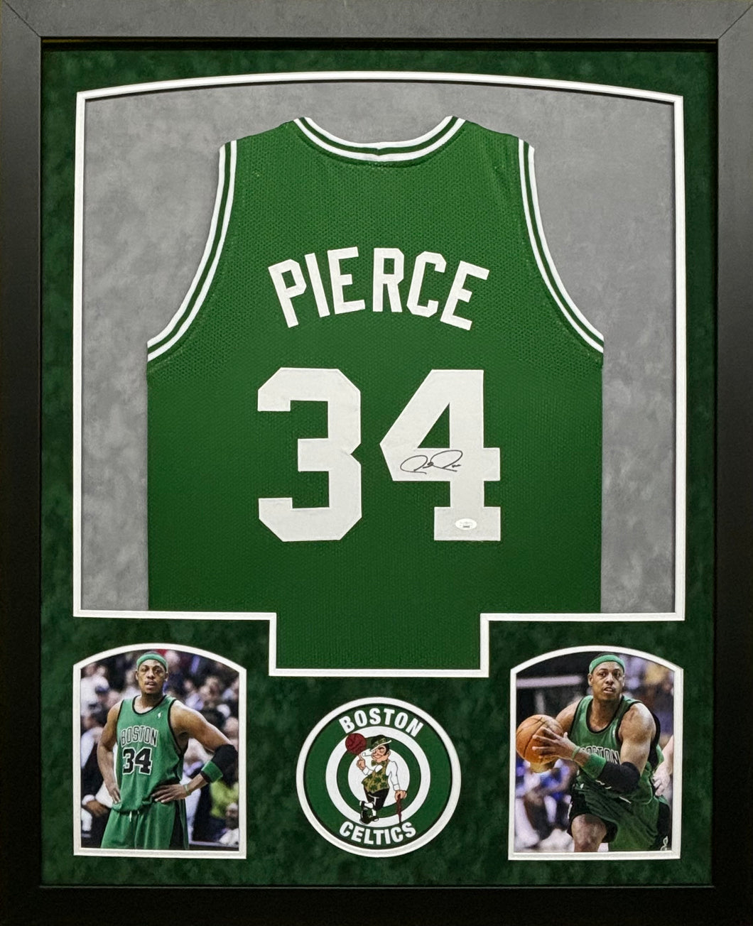 Boston Celtics Paul Pierce Hand Signed Autographed Custom Green Jersey Framed & Double Suede Matted JSA COA