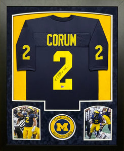 University of Michigan Wolverines Blake Corum Hand Signed Autographed Custom Navy Jersey Framed & Double Suede Matted BECKETT COA