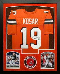 Cleveland Browns Bernie Kosar Hand Signed Autographed Custom Orange Jersey Framed & Double Suede Matted JSA COA