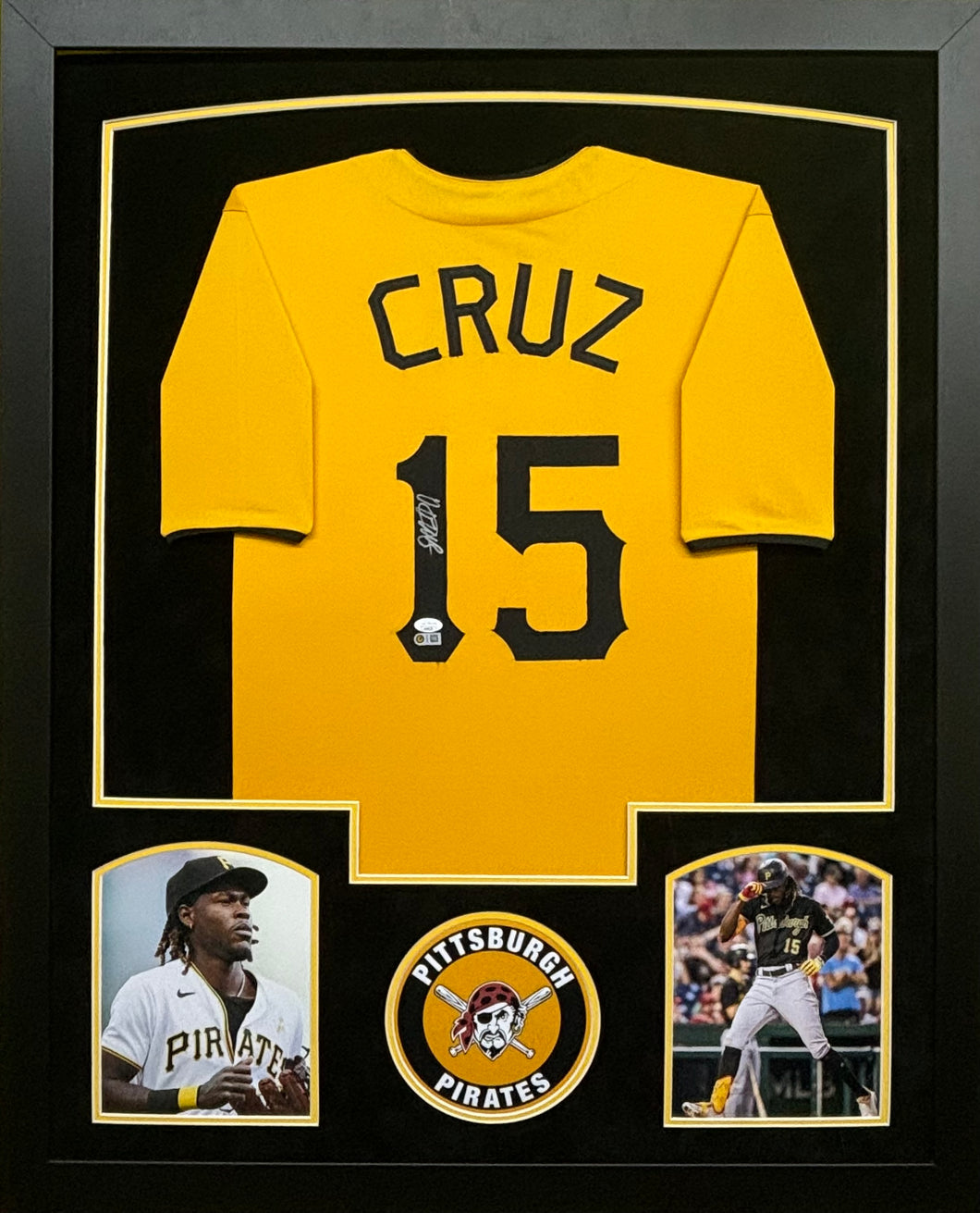 Pittsburgh Pirates Oneil Cruz Hand Signed Autographed Custom Yellow Jersey Framed & Double Suede Matted JSA COA