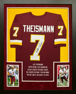 Washington Redskins Joe Theismann Hand Signed Autographed Custom Maroon Stat Jersey with 83 MVP Inscription Framed & Double Suede Matted JSA COA