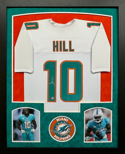 Miami Dolphins Tyreek Hill Hand Signed Autographed Custom White Jersey Framed & Double Suede Matted BECKETT COA