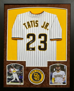 San Diego Padres Fernando Tatis Jr. Hand Signed Autographed Custom White Pinstripe Jersey Framed & Double Suede Matted JSA COA