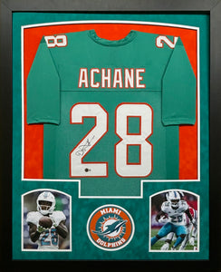 Miami Dolphins De'Von Achane Hand Signed Autographed Custom Teal Jersey Framed & Double Suede Matted with Beckett COA