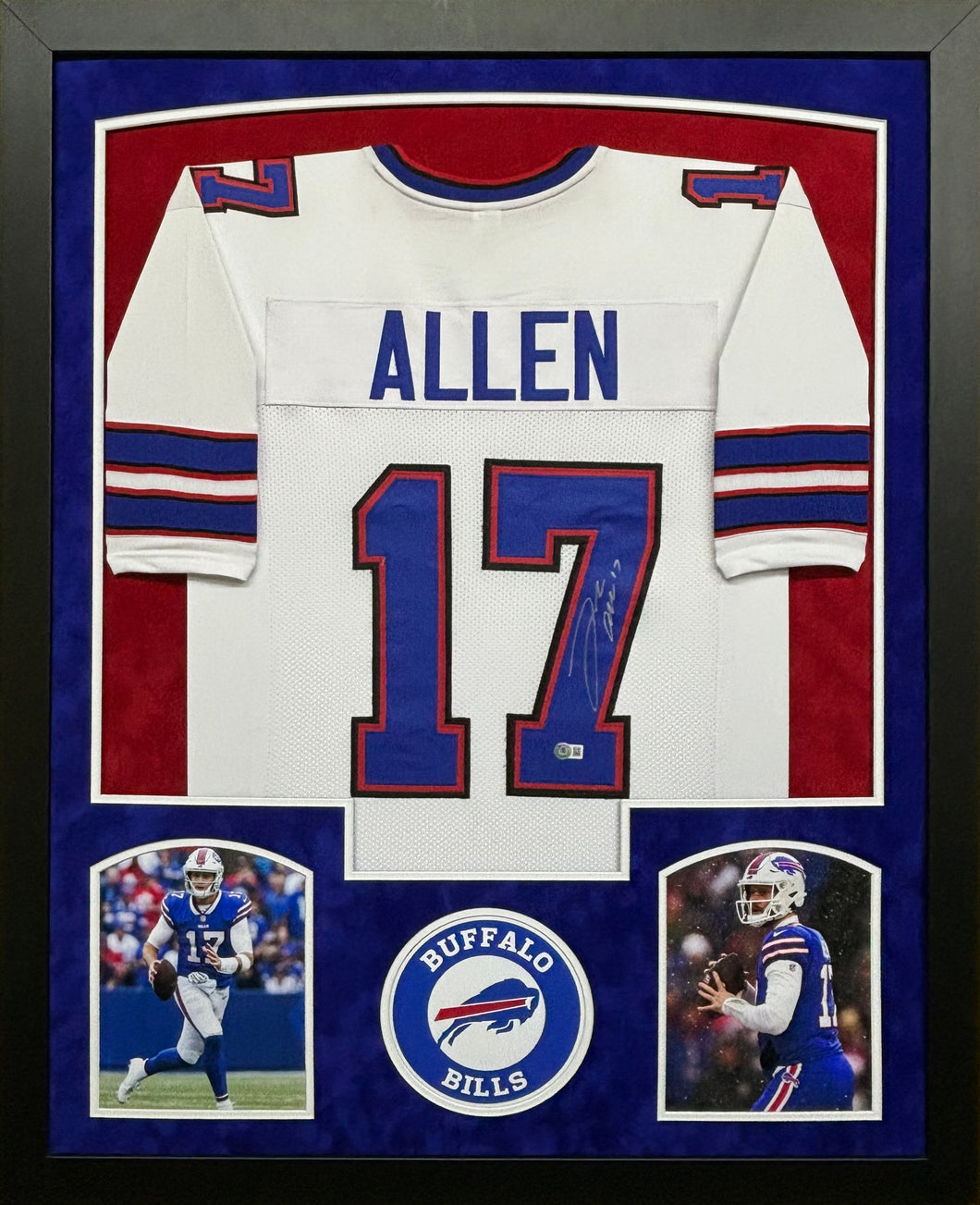 Buffalo Bills Josh Allen Hand Signed Autographed White Custom Jersey Framed & Double Suede Matted with Beckett COA