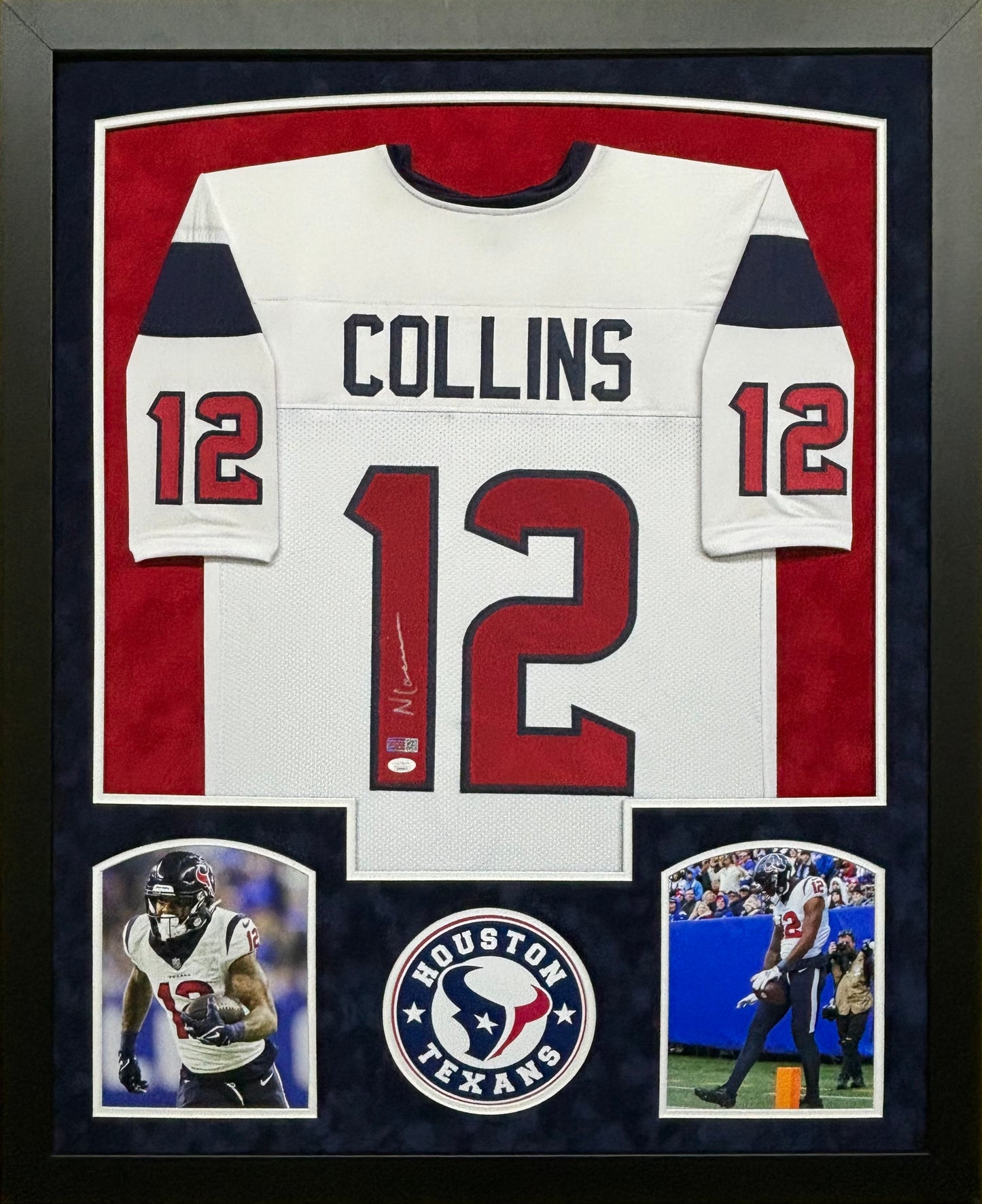 Houston Texans Nico Collins Hand Signed Autographed Custom White Jersey Framed & Double Suede Matted JSA COA