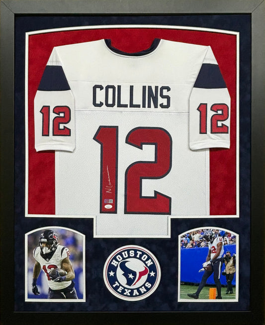 Houston Texans Nico Collins Hand Signed Autographed Custom White Jersey Framed & Double Suede Matted JSA COA