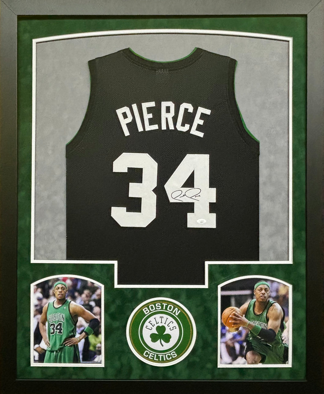 Boston Celtics Paul Pierce Hand Signed Autographed Custom Black Jersey Framed & Double Suede Matted JSA COA