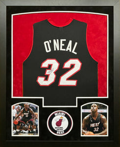 Miami Heat Shaquille O'Neal Hand Signed Autographed Custom Black Jersey Framed & Double Suede Matted JSA COA