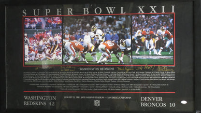 Washington Redskins vs. Denver Broncos Doug Williams, Gary Clark, Darryl Grant, Mark Rypien, & Monte Coleman Quintuple Hand Signed Autographed Super Bowl XXII Poster with SB XXII MVP Williams Inscription Framed & Matted with JSA COA